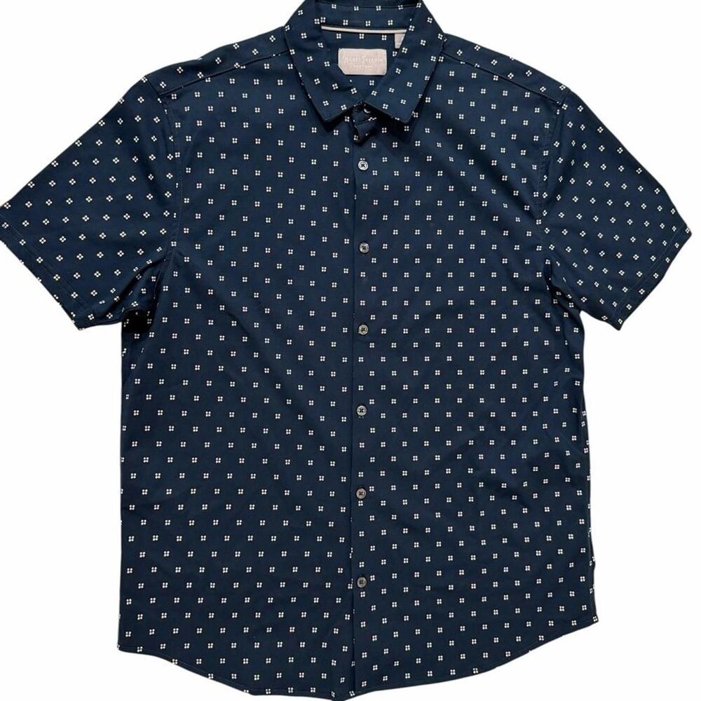 Hickey Freeman Navy blue short sleeve button up shirt